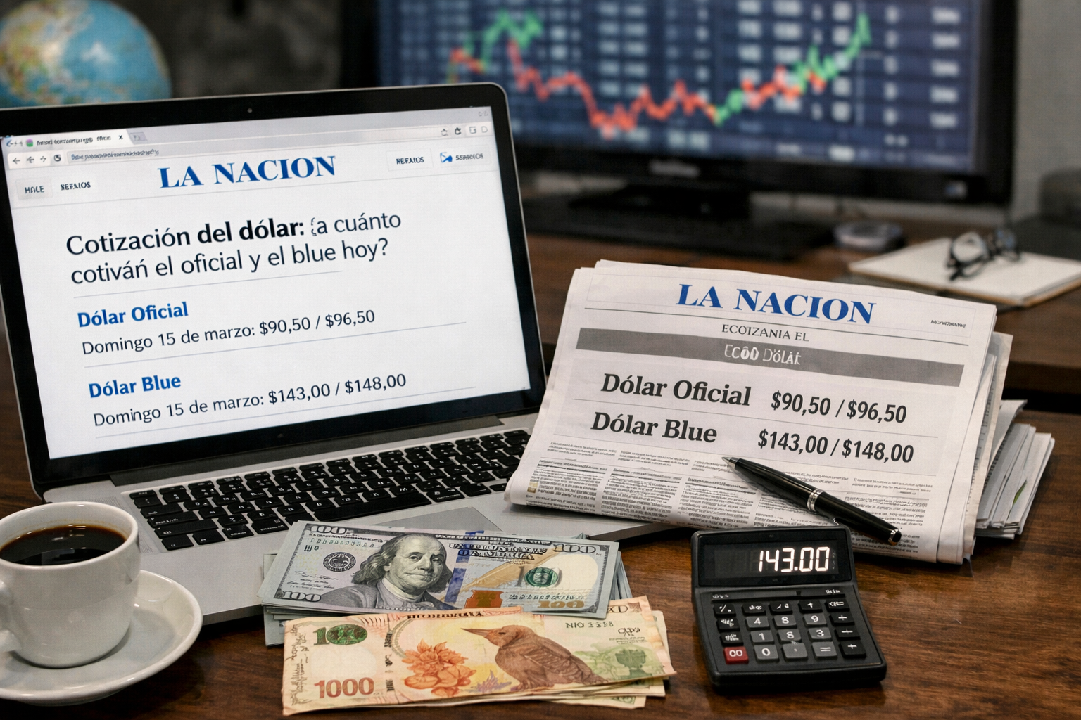 Cotización del dólar oficial y blue en LA NACION
