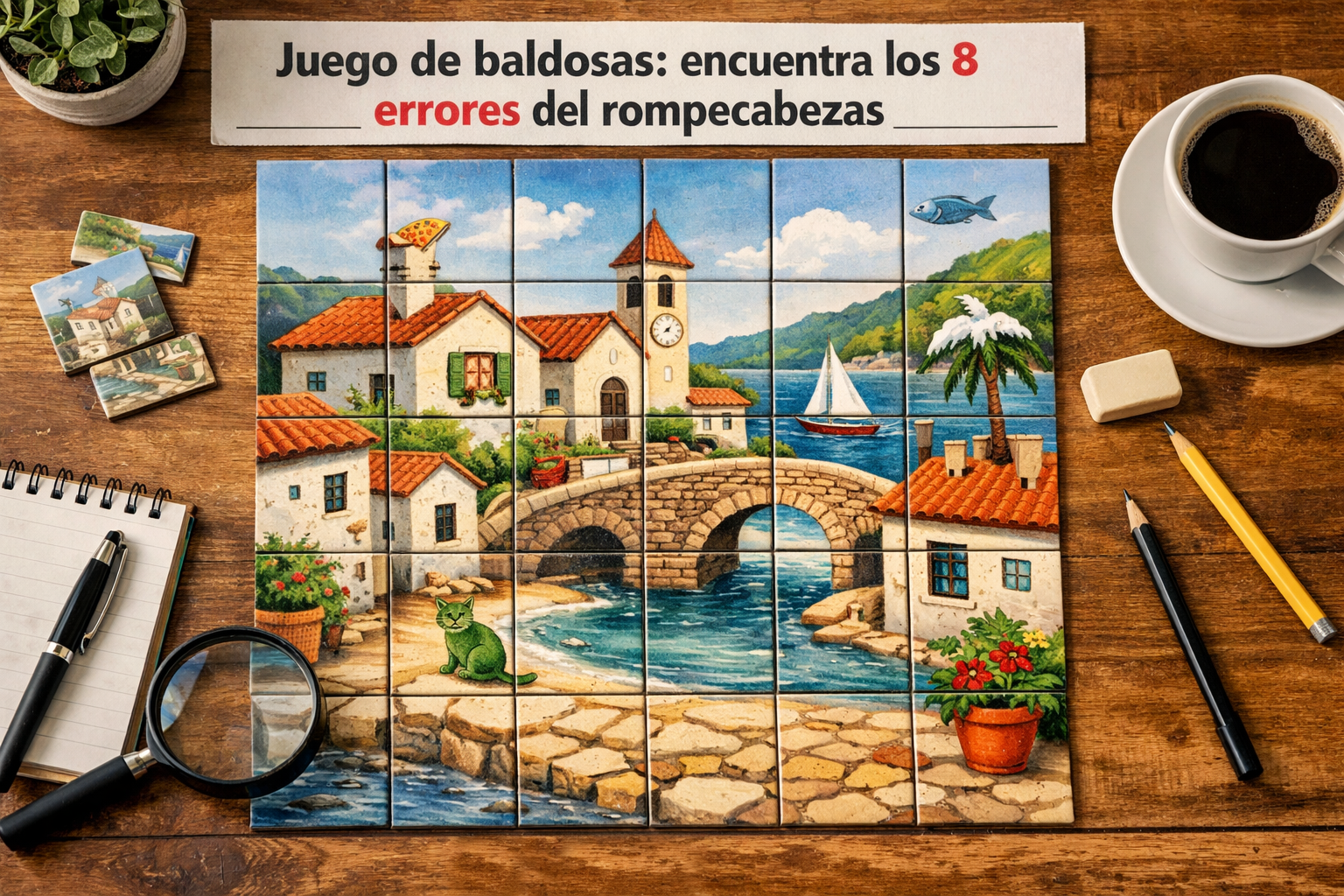 Juego de baldosas: encuentra los 8 errores del rompecabezas